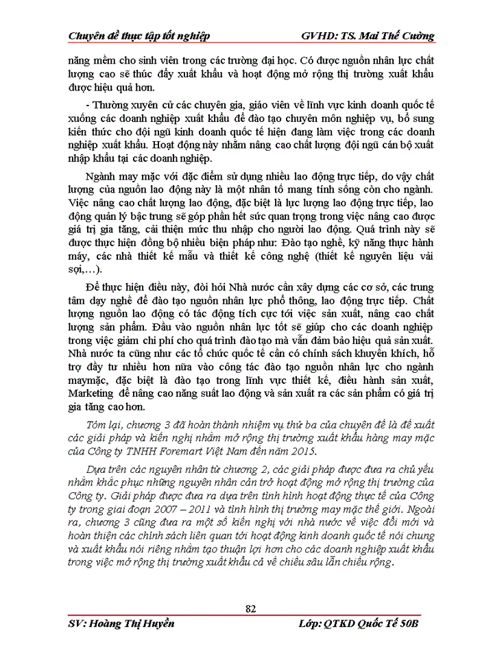 image for page Mở rộng thị trường xuất khẩu hàng may mặc tại Công ty TNHH Foremart Việt Nam