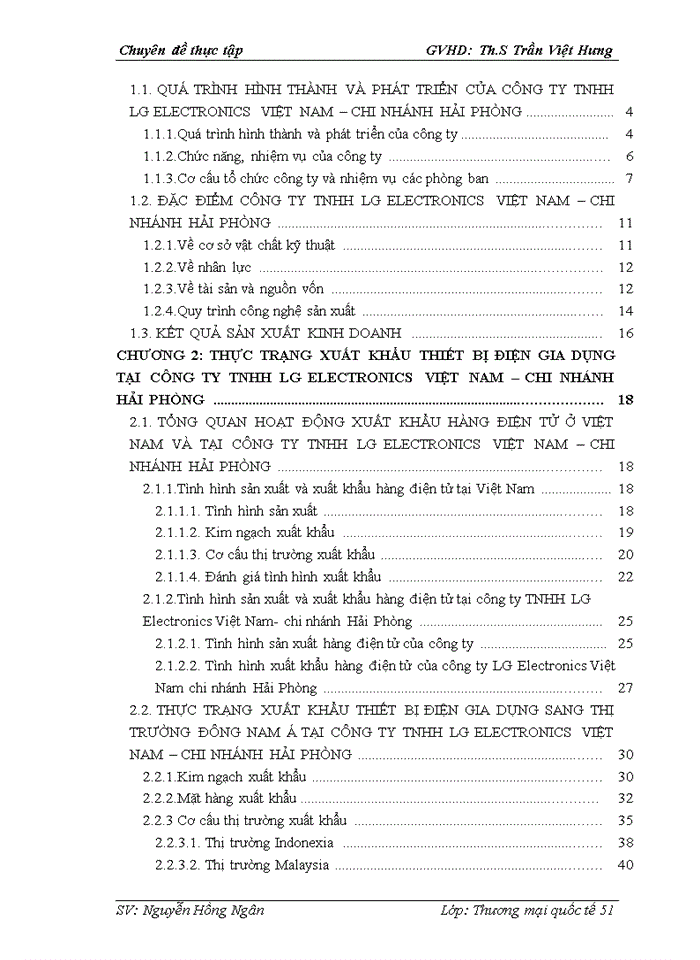 Giải pháp thúc đẩy hoạt động xuất khẩu thiết bị điện gia dụng sang thị trường Đông Nam Á tại công ty TNHH LG Electronics Việt Nam chi nhánh Hải Phòng