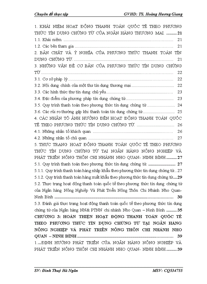 Hoàn thiện hoạt động thanh toán quốc tế bằng phương thức tín dụng chứng từ tại  ngân hàng nông nghiệp và phát triển nông thôn ninh bình  -  chi nhánh nho quan:  thực trạng và giải pháp