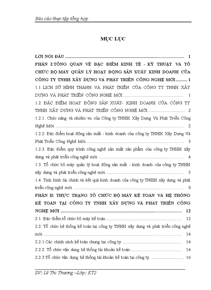 Thực trạng tổ chức bộ máy kế toán và hệ thống kế toán tại công ty tnhh xây dựng và phát triển công nghệ mới