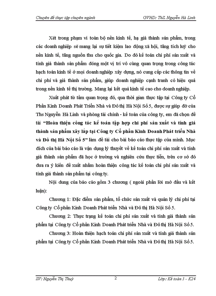 image for page Hoàn thiện công tác kế toán tập hợp chi phí sản xuất và tính giá thành sản phẩm xây lắp tại Công ty Cổ phần Kinh Doanh Phát triển Nhà và Đô thị Hà Nội Số 5