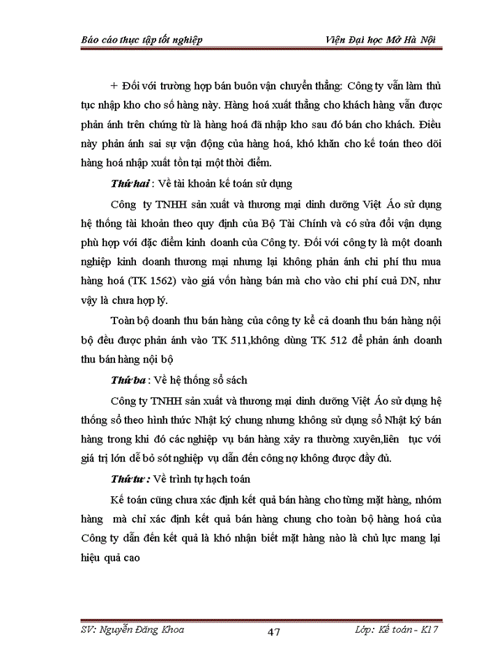 image for page Thực trạng kế toán bán hàng tại công ty tnhh sản xuất và thương mại dinh dưỡng việt áo