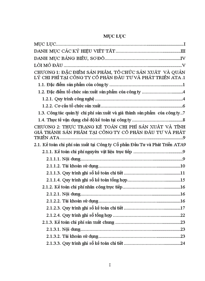 Hoàn thiện kế toán chi phí sản xuất và tính giá thành sản phẩm tại Công ty Cổ phần Đầu tư và Phát triển ATA