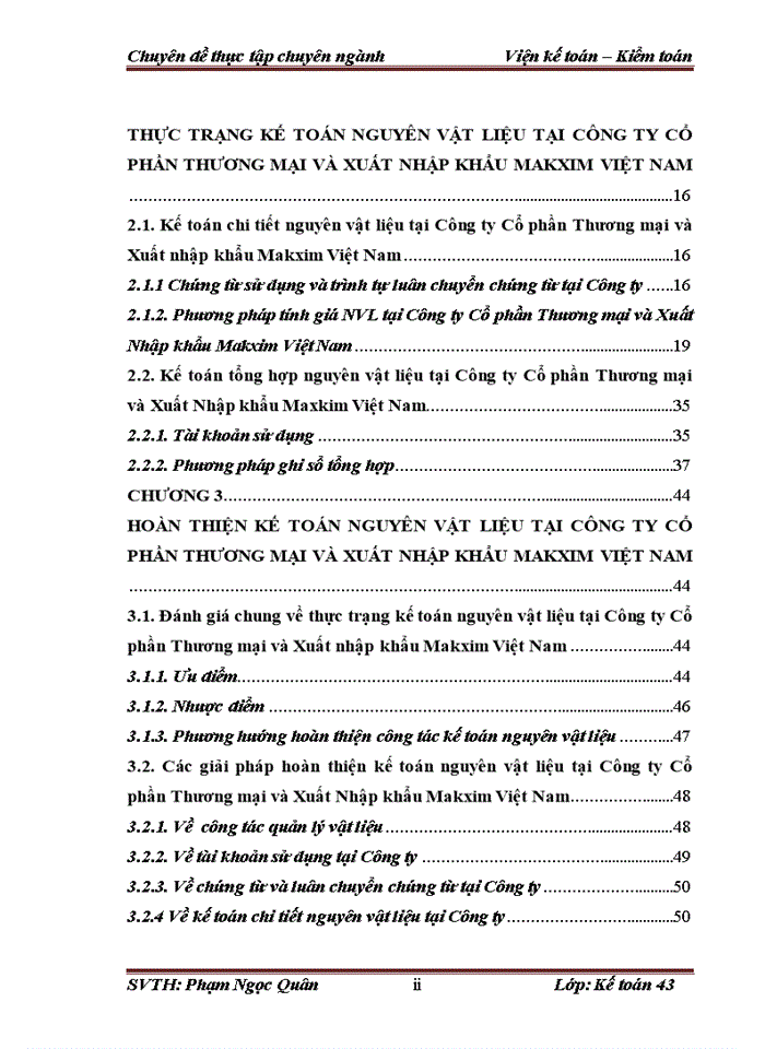 Hoàn thiện kế toán nguyên vật liệu tại công ty cổ phần thương mại và xuất nhập khẩu makxim việt nam