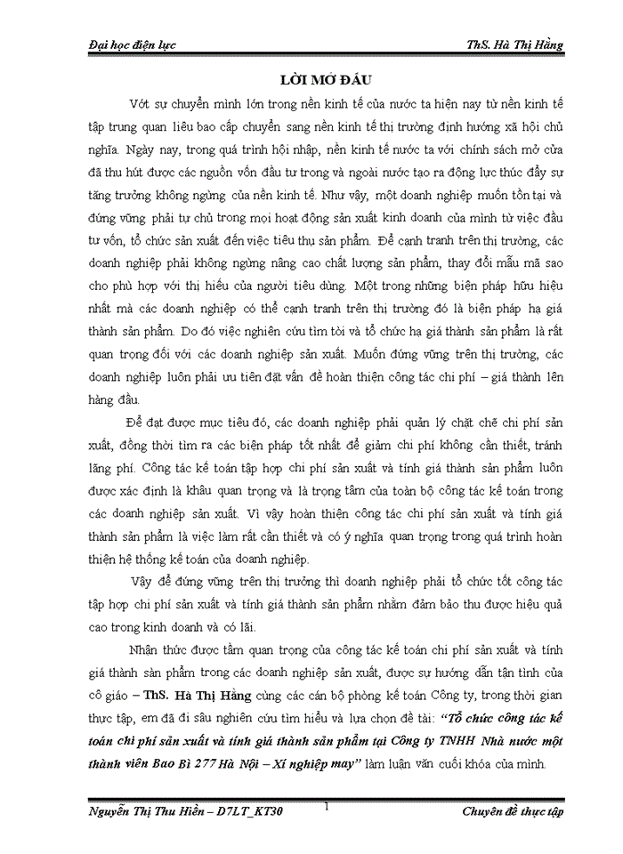 image for page Tổ chức công tác kế toán chi phí sản xuất và tính giá thành sản phẩm tại Công ty TNHH Nhà nước một thành viên Bao Bì 277 Hà Nội – Xí nghiệp may