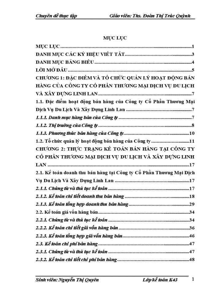 Hoàn thiện kế toán bán hàng tại Công ty Cổ Phần Thương Mại Dịch Vụ Du Lịch Và Xây Dựng Linh Lan