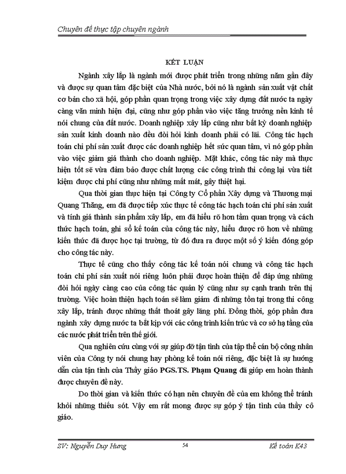 image for page Hoàn thiện Kế toán chi phí sản xuất và tính giá thành sản phẩm xây lắp tại Công ty Cổ phần Xây dựng và Thương mại Quang Thăng