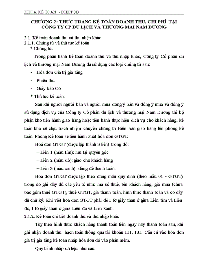 image for page Hoàn thiện kế toán doanh thu, chi phí và xác định kết quả kinh doanh tại Công ty Cổ phần du lịch và thương mại Nam Dương