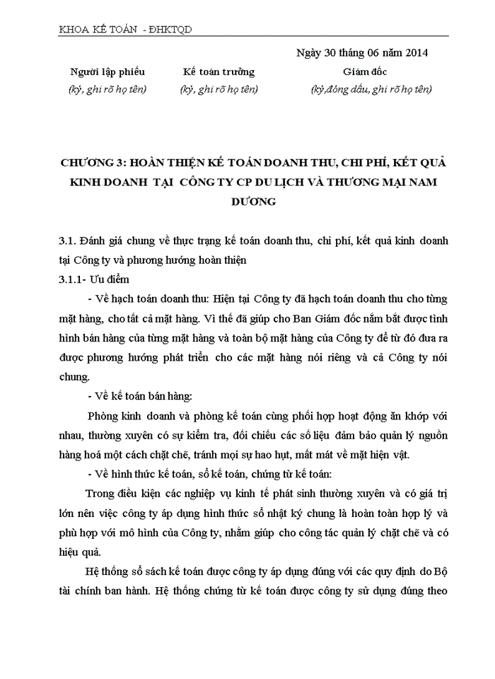 image for page Hoàn thiện kế toán doanh thu, chi phí và xác định kết quả kinh doanh tại Công ty Cổ phần du lịch và thương mại Nam Dương