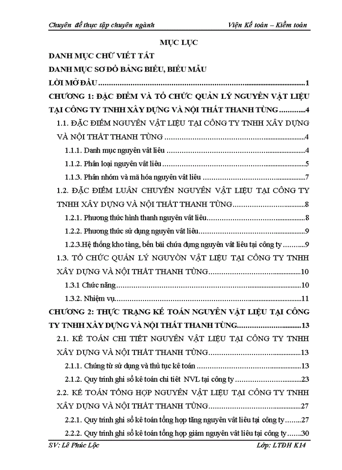 Hoàn thiện kế toán nguyên vật liệu tại công ty tnhh xây dựng và nội thất thanh tùng
