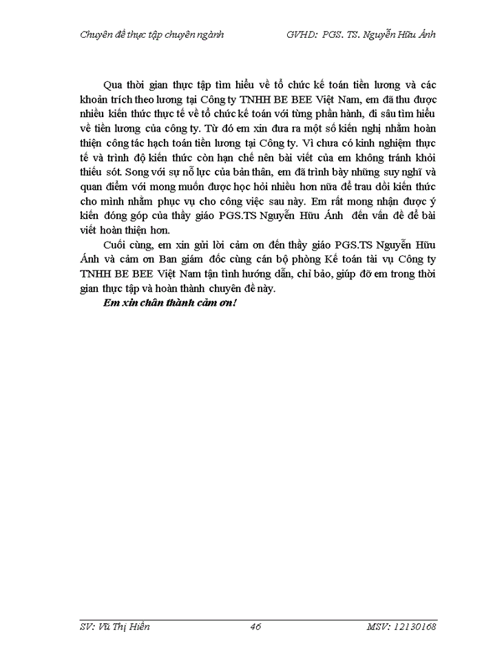 image for page Hoàn thiện kế toán tiền lương và  các khoản trích theo lương tại Công ty TNHH BE BEE Việt Nam