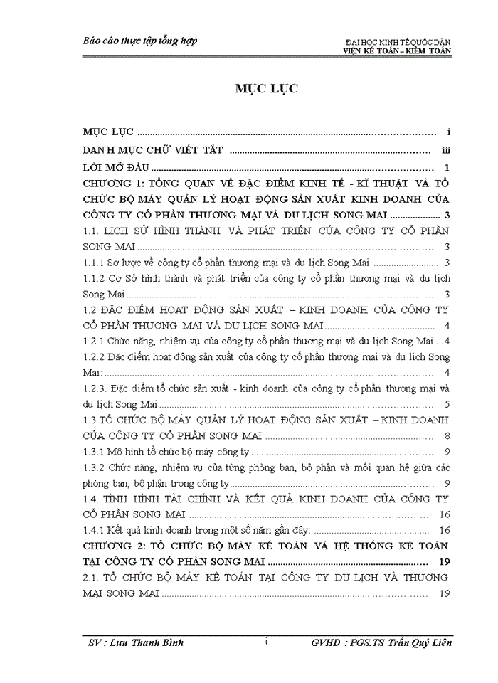 image for page Tổ chức bộ máy kế toán và hệ thống kế toán tại công ty cổ phần Du lịch và Thương mại Song Mai.