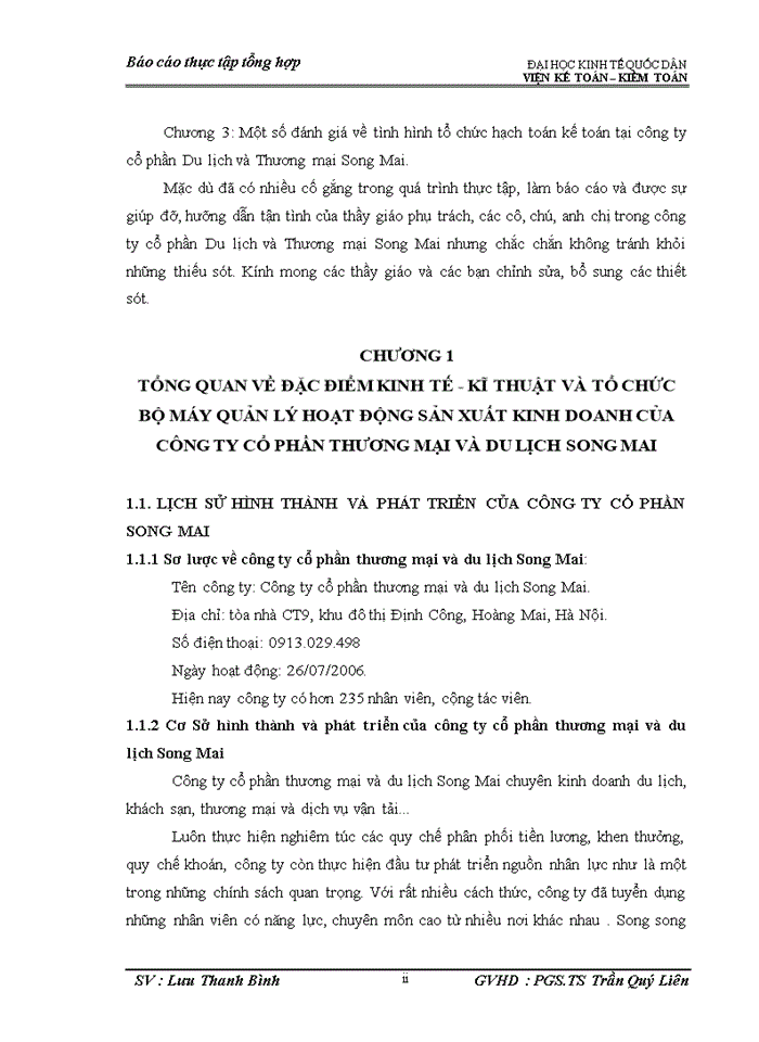 image for page Tổ chức bộ máy kế toán và hệ thống kế toán tại công ty cổ phần Du lịch và Thương mại Song Mai.