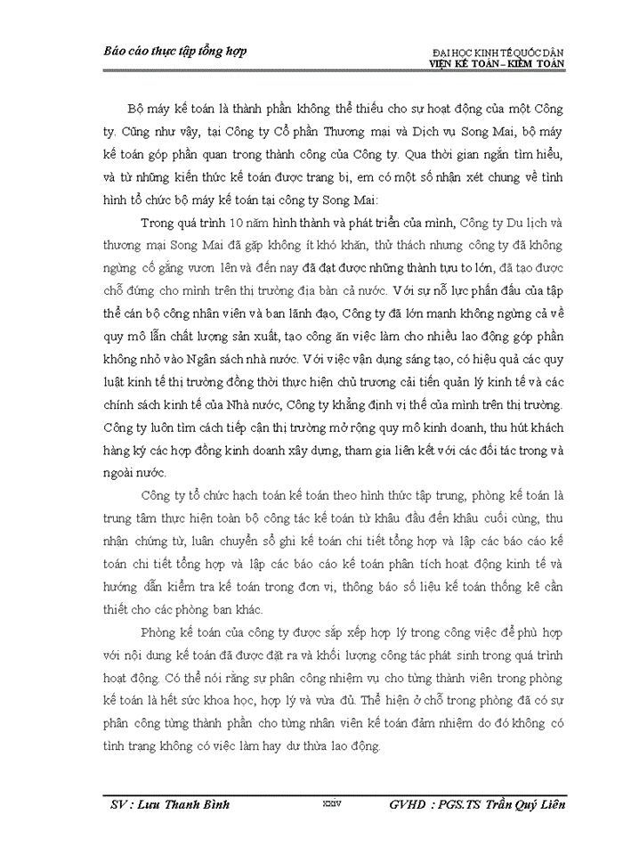 image for page Tổ chức bộ máy kế toán và hệ thống kế toán tại công ty cổ phần Du lịch và Thương mại Song Mai.