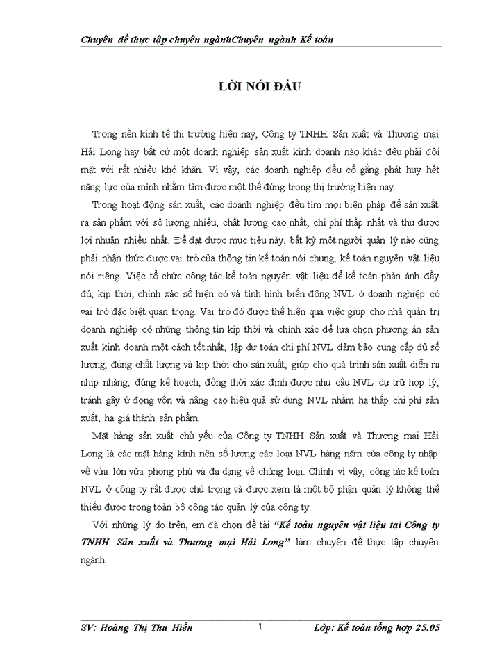 image for page Kế toán nguyên vật liệu tại Công ty TNHH Sản xuất và Thương mại Hải Long