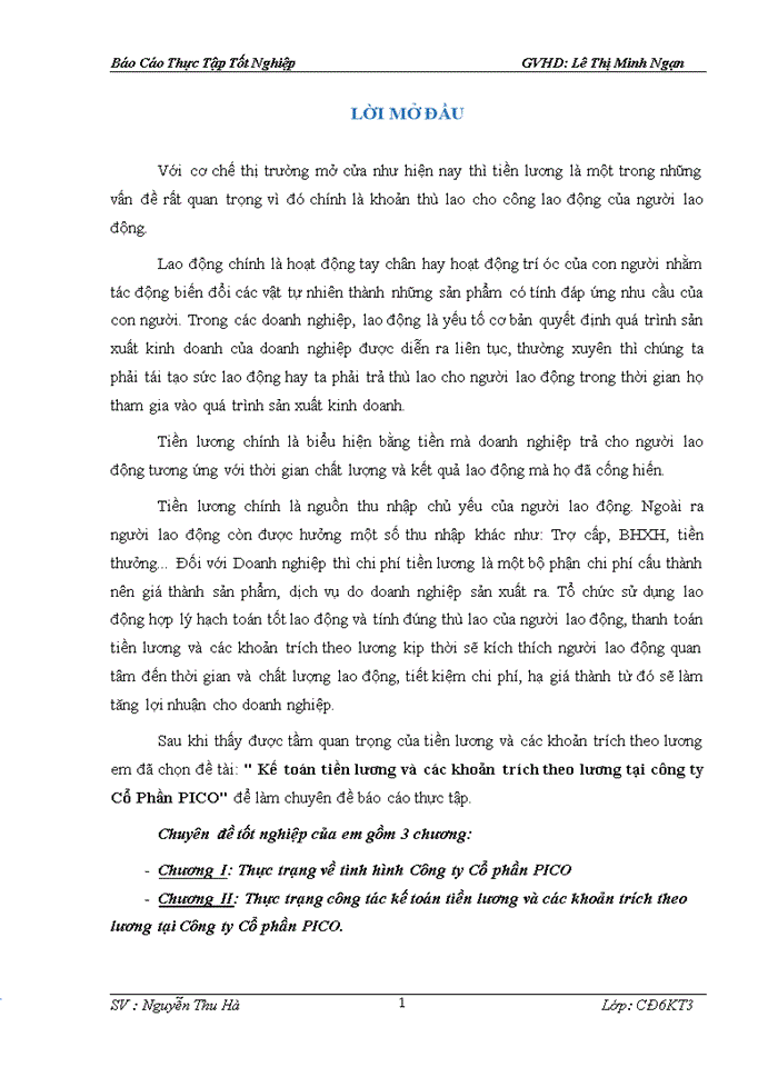 image for page Kế toán tiền lương và các khoản trích theo lương tại công ty Cổ Phần PICO