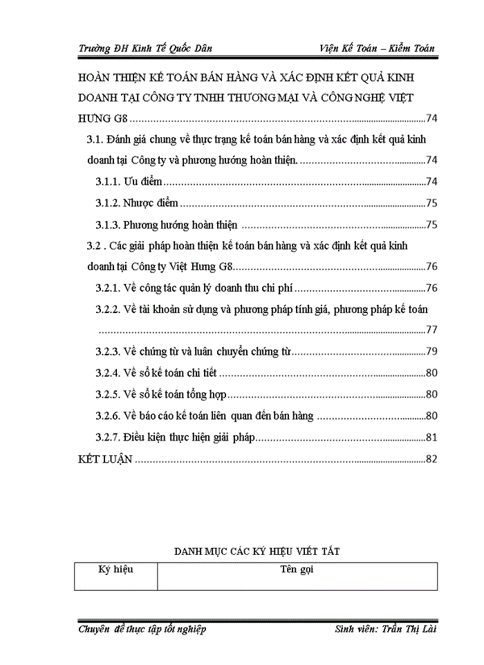 Hoàn thiện kế toán bán hàng và xác định kết quả kinh doanh tại Công ty TNHH TM & CN Việt Hưng G8