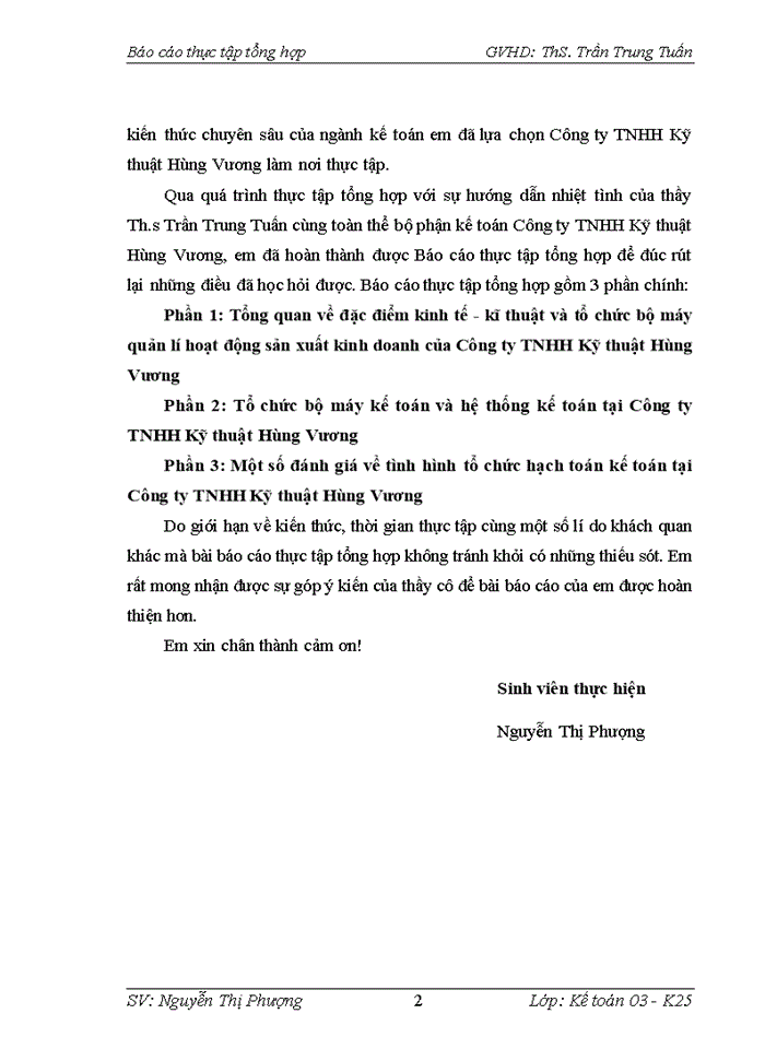 image for page Tổ chức bộ máy kế toán và hệ thống kế toán tại Công ty TNHH Kỹ thuật Hùng Vương