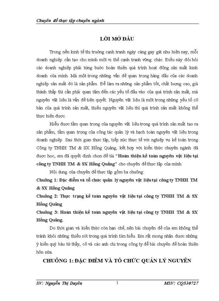 image for page Hoàn thiện kế toán nguyên vật liệu của Công ty TNHH TM & SX Hồng Quảng