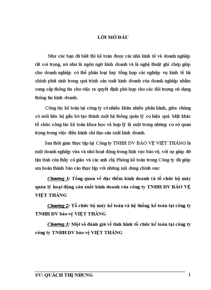 image for page Tổ chức bộ máy kế toán và hệ thống kế toán tại công ty TNHH DV bảo vệ VIỆT THẮNG