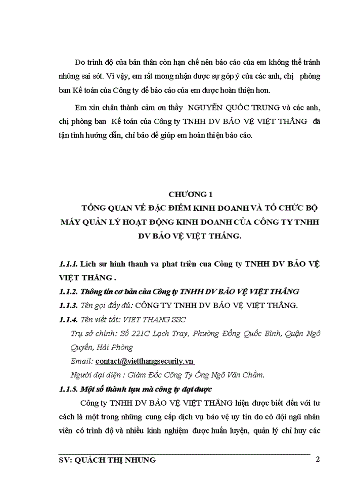 image for page Tổ chức bộ máy kế toán và hệ thống kế toán tại công ty TNHH DV bảo vệ VIỆT THẮNG