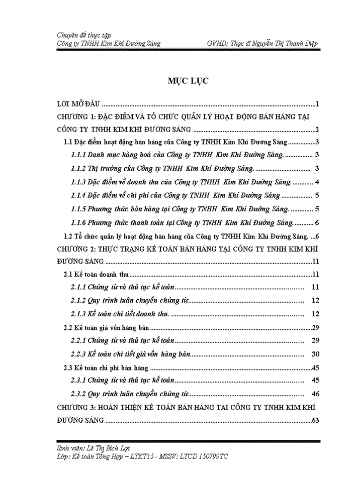 Hoàn thiện kế toán bán hàng tại Công ty TNHH Kim Khí Đường Sáng