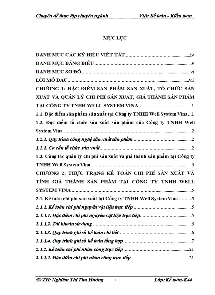 Hoàn thiện kế toán chi phí sản xuất và tính giá thành sản phẩm tại công ty tnhh well system vina