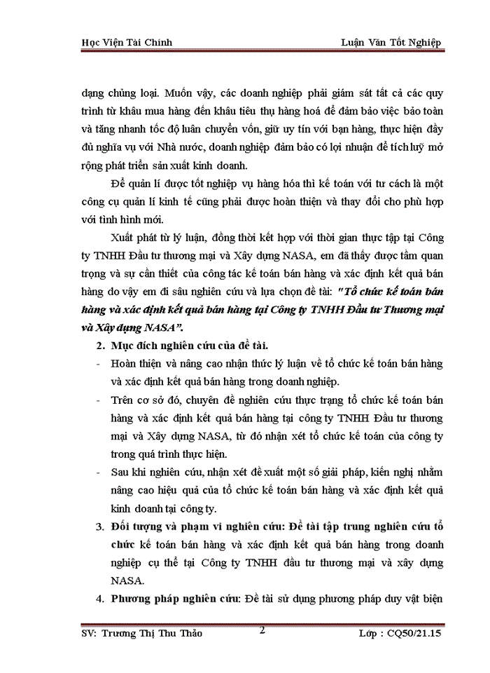 image for page Tổ chức kế toán bán hàng và xác định kết quả bán hàng tại Công ty TNHH Đầu tư Thương mại và Xây dựng NASA