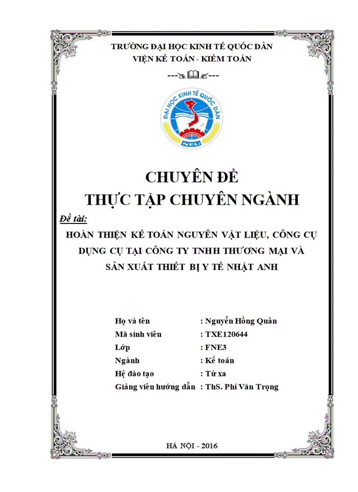 image for page Hoàn thiện kế toán nguyên vật liệu, công cụ dụng cụ tại công ty tnhh thương mại và sản xuất thiết bị y tế nhật anh