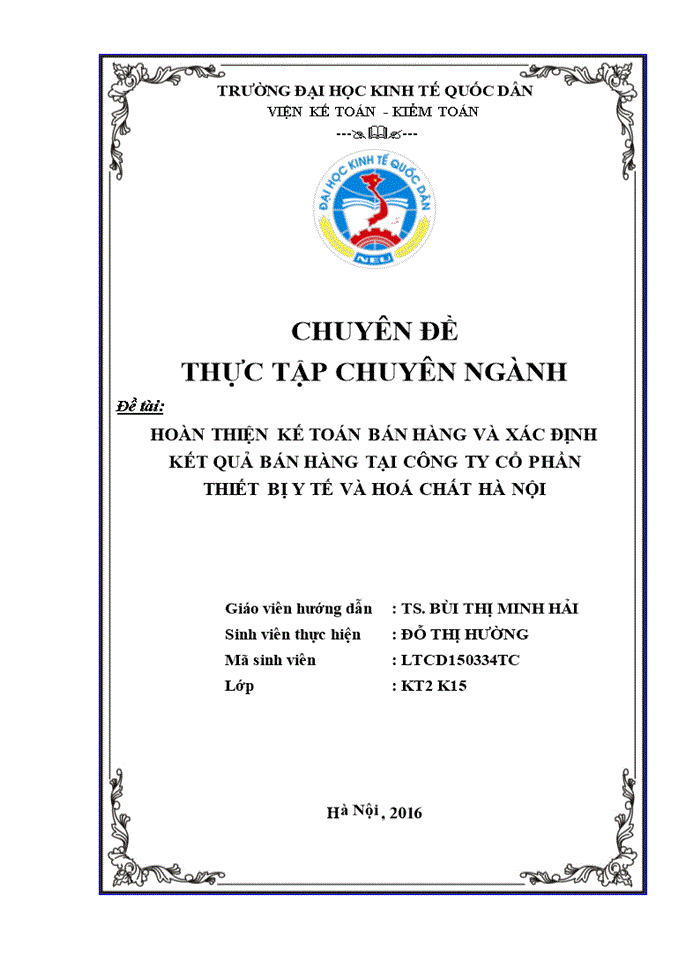 Hoàn thiện kế toán bán hàng và xác định kết quả bán hàng tại công ty cổ phần thiết bị y tế và hoá chất hà nội