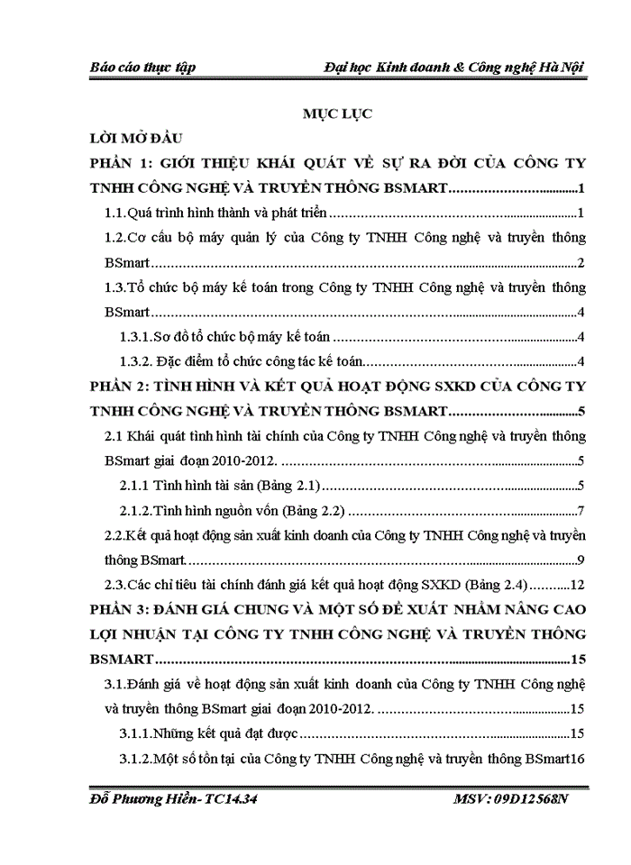 Tình hình và kết quả hoạt động SXKD của tại Công ty TNHH Công nghệ và truyền thông BSmart giai đoạn 2020-2012.