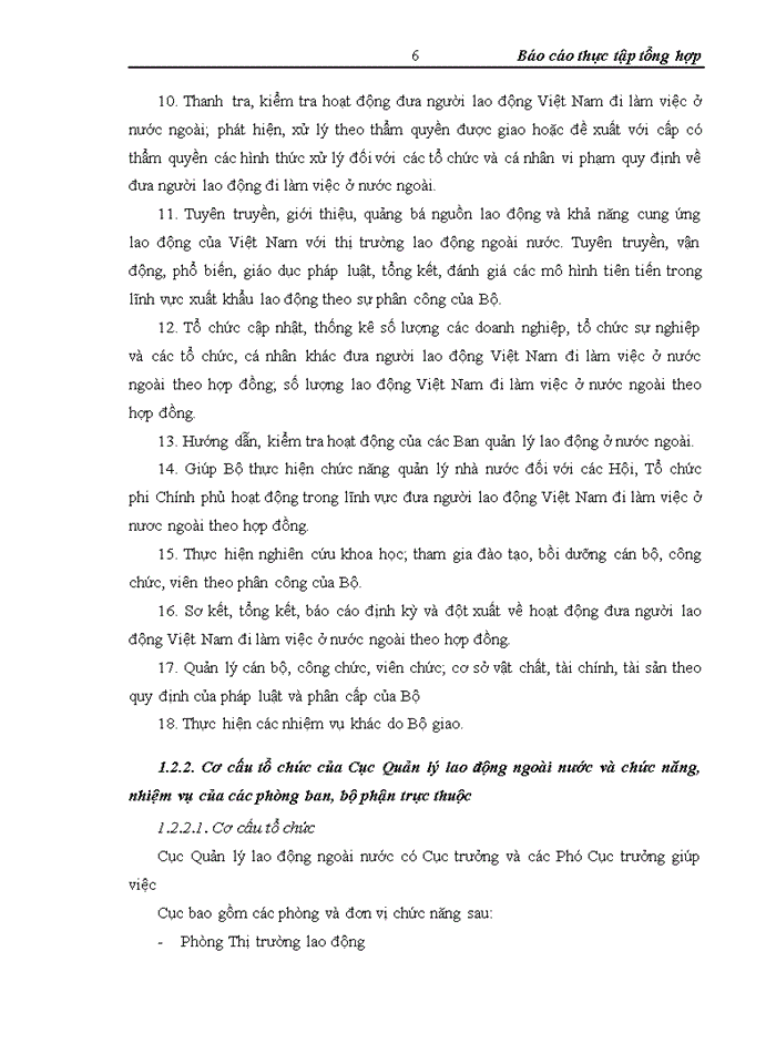Tình hình công tác của cục quản lý lao động và phòng quản lý lao động trực thuộc cục trong giai đoạn từ năm 2006 đến nay (2006-2008)