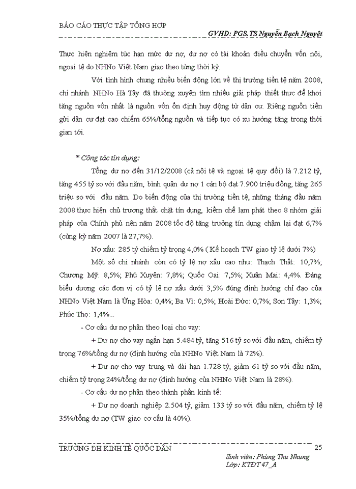 image for page Tổng quan về hoạt động kinh doanh chi nhánh NHNo & PTNT chi         nhánh Hà Tây