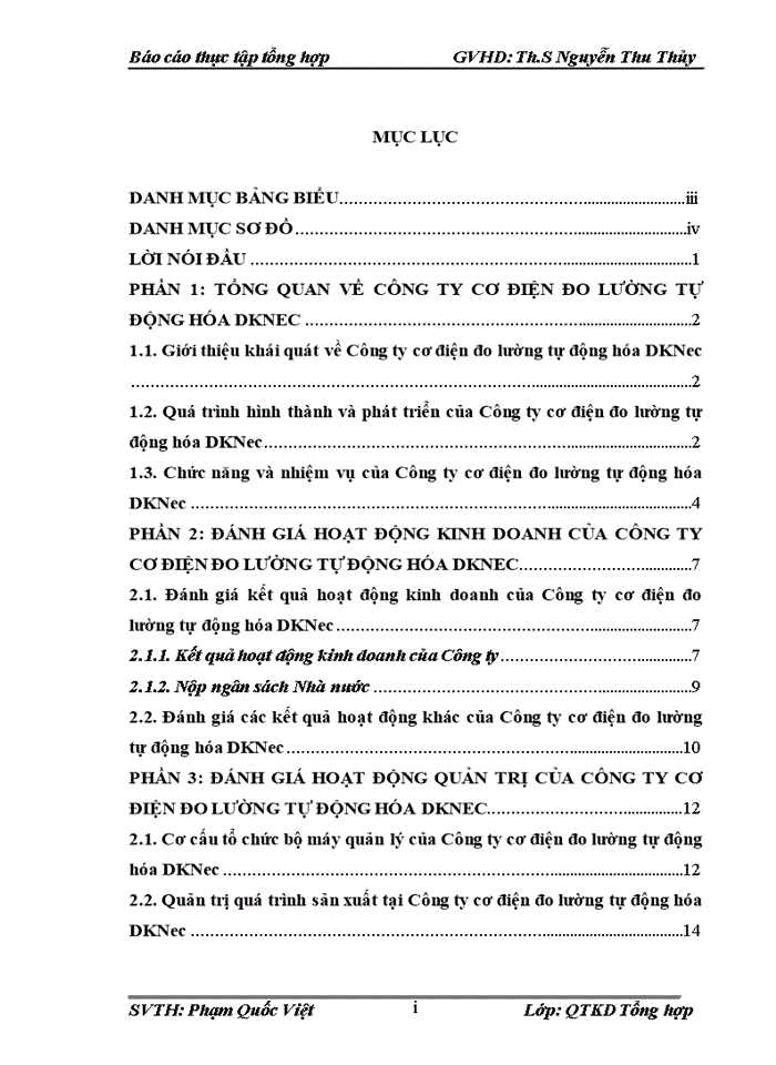 Đánh giá kết quả hoạt động kinh doanh của Công ty cơ điện đo lường tự động hóa DKNec