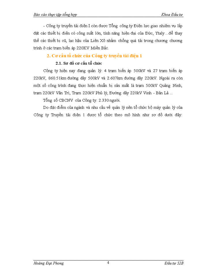 image for page Chức năng, nhiệm vụ và cơ cấu tổ chức của Công ty truyền tải điện 1