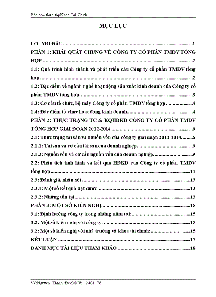 image for page Thực trạng tc & kqhđkd công ty cổ phần tmdv tổng hợp giai đoạn 2012-2014