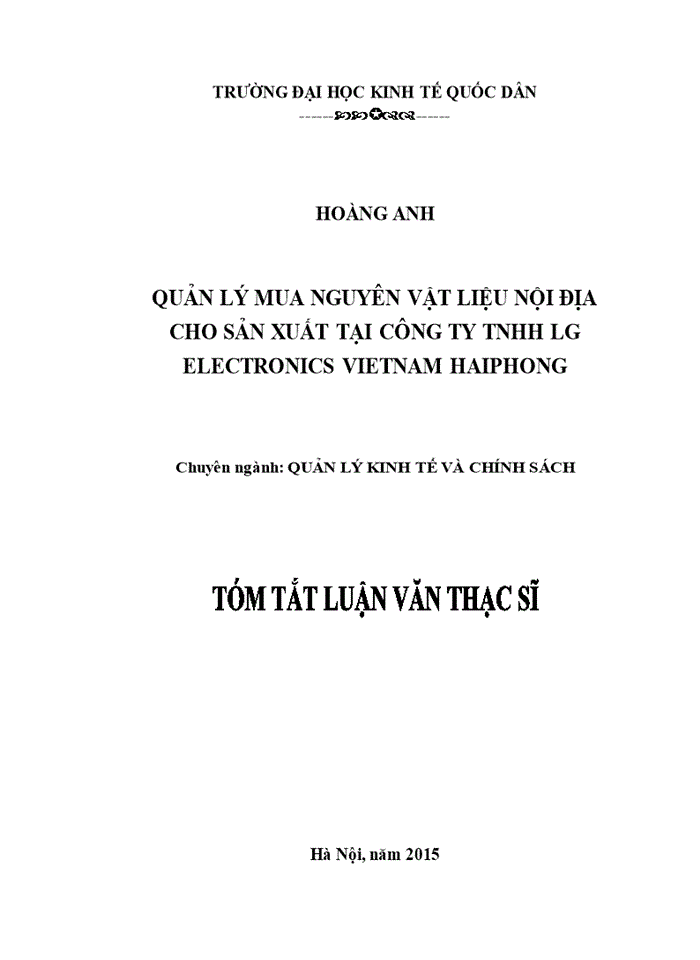 Quản lý mua nguyên vật liệu nội địa cho sản xuất tại công ty TNHH LG ELECTRONICS VIETNAM HAIPHONG