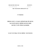 Phòng ngừa và hạn chế rủi ro tín dụng tại ngân hàng chính sách xã hội huyện ý yên tỉnh nam định