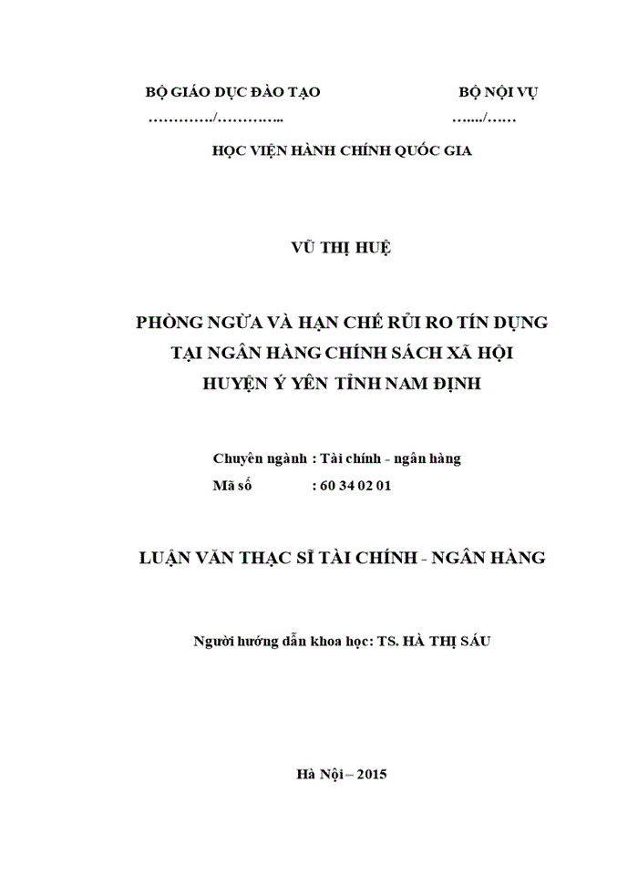 image for page Phòng ngừa và hạn chế rủi ro tín dụng tại ngân hàng chính sách xã hội huyện ý yên tỉnh nam định
