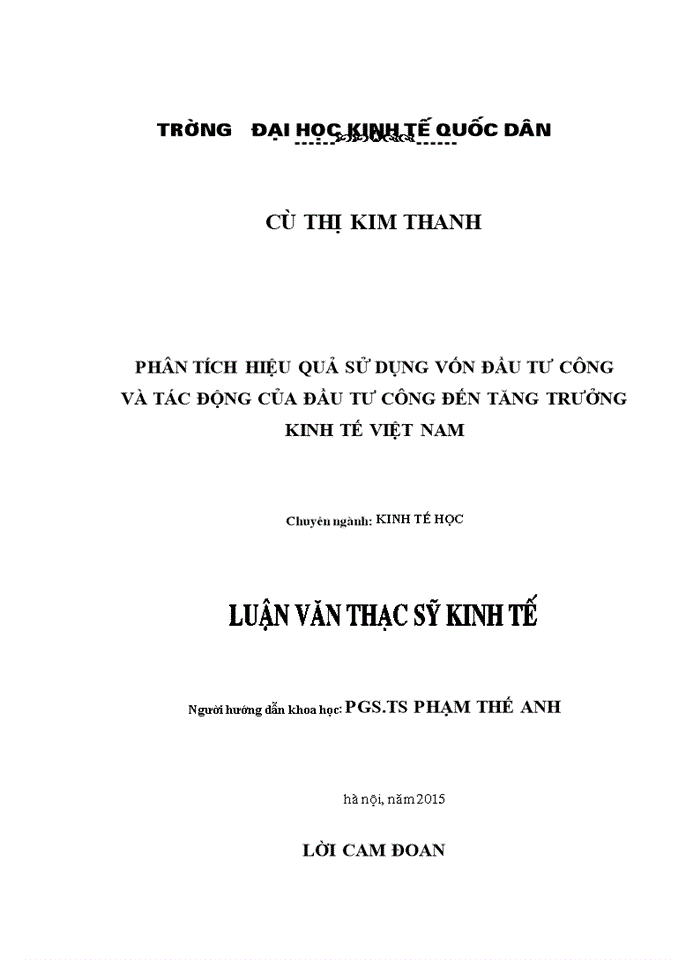 Phân tích hiệu quả sử dụng vốn đầu tư công và tác động của đầu tư công đến tăng trưởng kinh tế việt nam