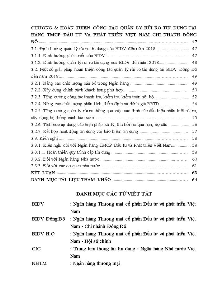 image for page Hoàn thiện công tác quản lý rủi ro tín dụng tại ngân hàng thương mại cổ phần đầu tư và phát triển VIỆT NAM - chi nhánh ĐÔNG ĐÔ