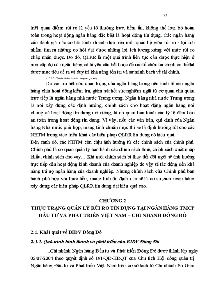 image for page Hoàn thiện công tác quản lý rủi ro tín dụng tại ngân hàng thương mại cổ phần đầu tư và phát triển VIỆT NAM - chi nhánh ĐÔNG ĐÔ