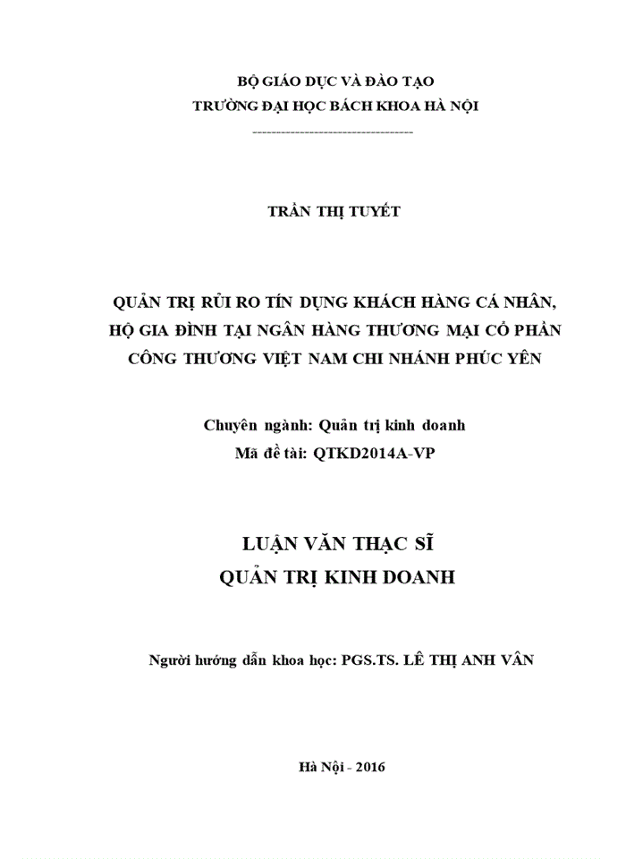 image for page Quản trị rủi ro tín dụng khách hàng cá nhân, hộ gia đình tại ngân hàng thương mại cổ phần công thương việt nam chi nhánh phúc yên