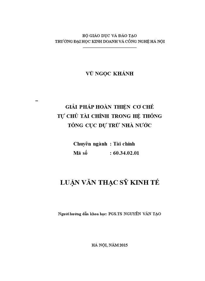 Giải pháp hoàn thiện cơ chế tự chủ tài chính trong hệ thống tổng cục dự trữ nhà nước