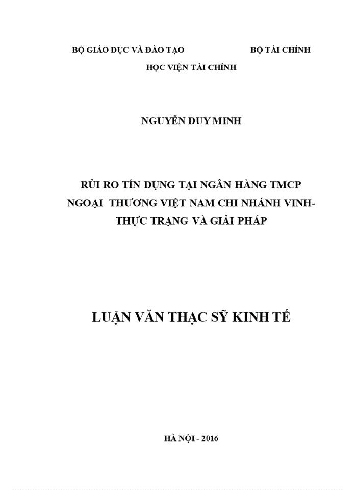 image for page Rủi ro tín dụng tại ngân hàng TMCP ngoại  thương việt nam chi nhánh vinh- thực trạng và giải pháp