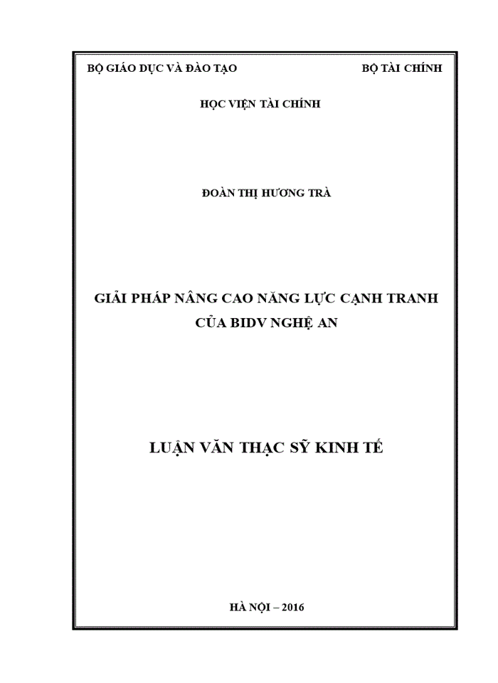 Giải pháp nâng cao năng lực cạnh tranh của BIDV NGHỆ AN