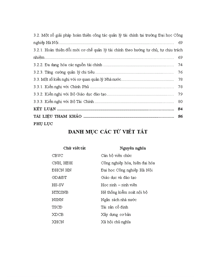 Hoàn thiện công tác quản lý tài chính  tại trường đại học công nghiệp hà nội