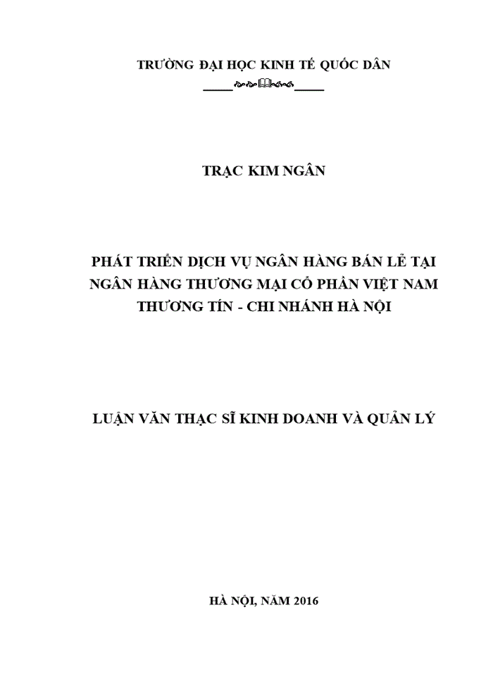 Phát triển dịch vụ ngân hàng bán lẻ tại ngân hàng thương mại cổ phần việt nam thương tín - chi nhánh hà nội