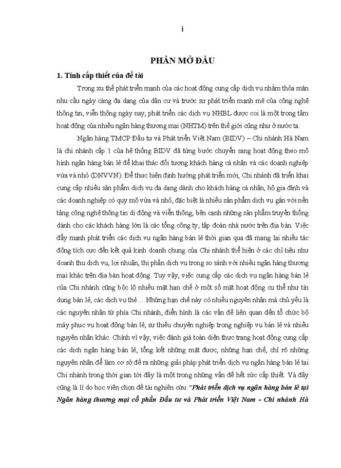 image for page Phát triển dịch vụ ngân hàng bán lẻ tại ngân hàng thương mại cổ phần đầu tư và phát triển việt nam – chi nhánh hà nam