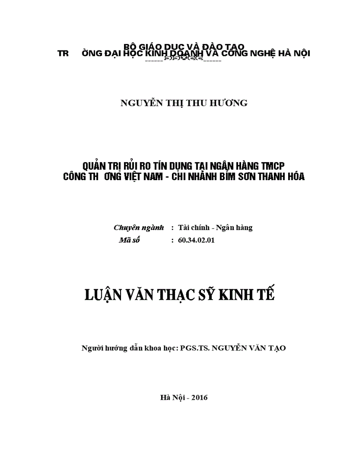 image for page Quản trị rủi ro tín dụng tại ngân hàng tmcp công thương việt nam - chi nhánh bỉm sơn thanh hóa